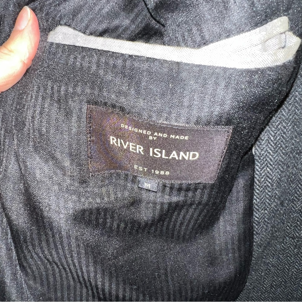 Dark Gray Herringbone Pattern Blazer - image 5